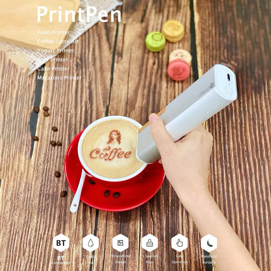 EVEBOT Printpen Food-Specific Handheld Printing on Bread Coffee Milk Tea Biscuit Pattern Logo Smart Portable Mini Small Printer