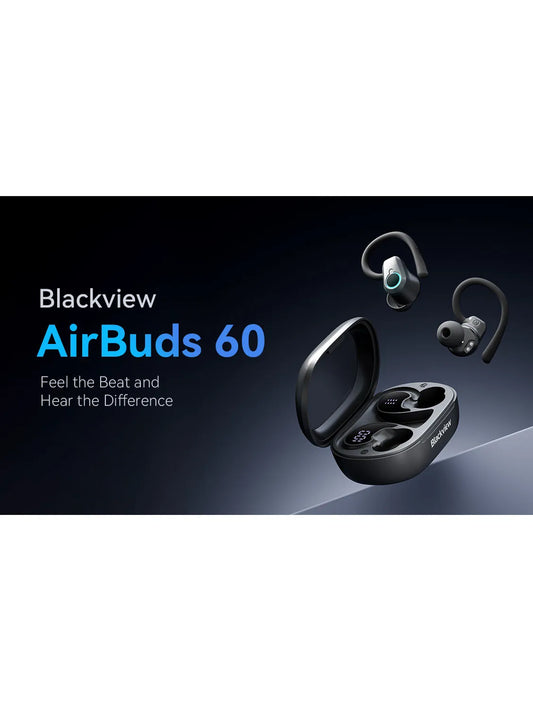Blackview Bluetooth 5.3 Wireless Earbuds with Mic IPX7 Waterproof 200H Earphones with Hooks for Sports Running Workout Gym