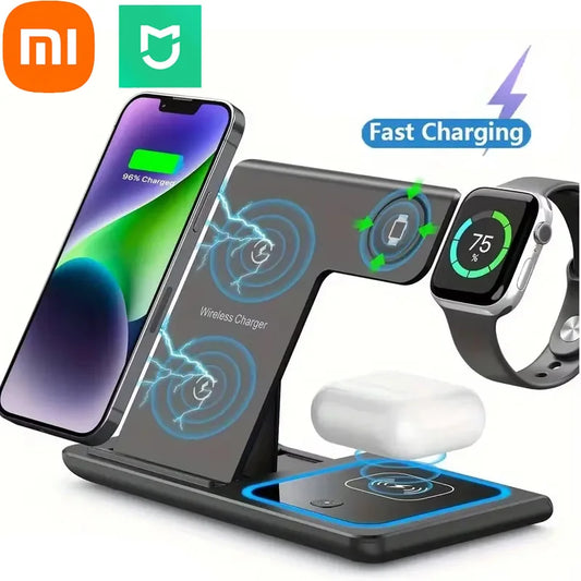 Xiaomi MIJIA 3 in 1 Wireless Charger Stand Pad Foldable Fast Charging Station Dock For iPhone 16 15 14 13 12 11 X iwatch Airpods